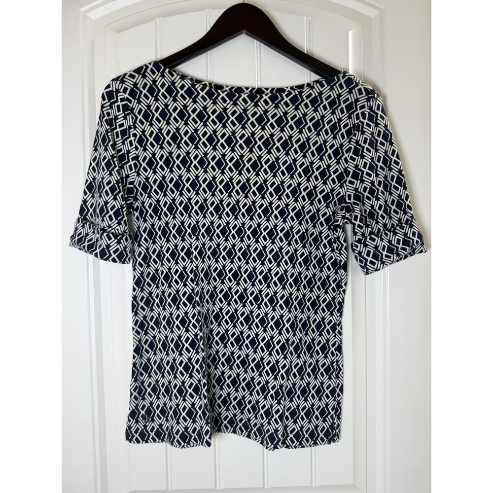 Lauren Ralph Lauren Womens Geometric Print Short Sleeve Top Size L Business Work